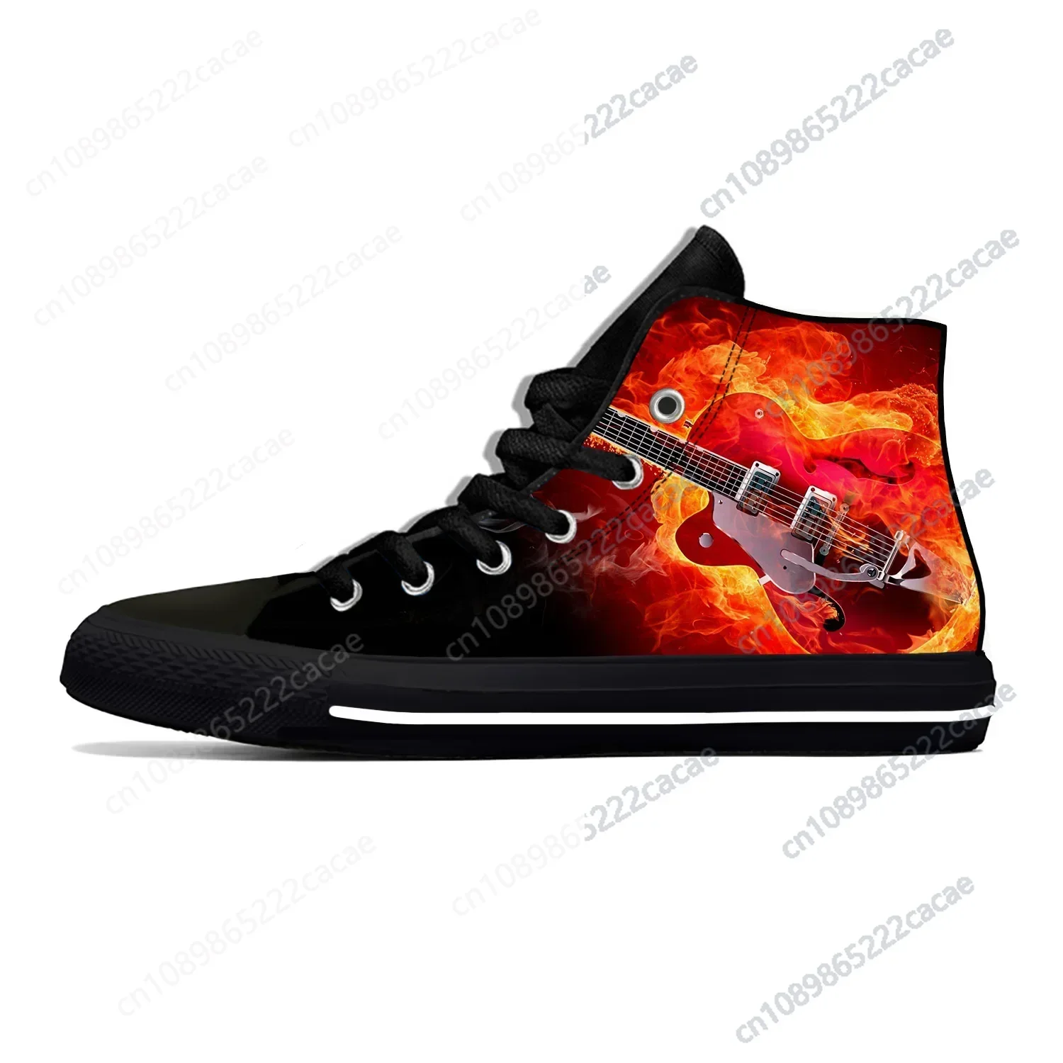 

Flame Flaming Fire Guitar Rock Music Fashion Cool Casual Cloth Shoes High Top Lightweight Breathable 3D Print Men Women Sneakers