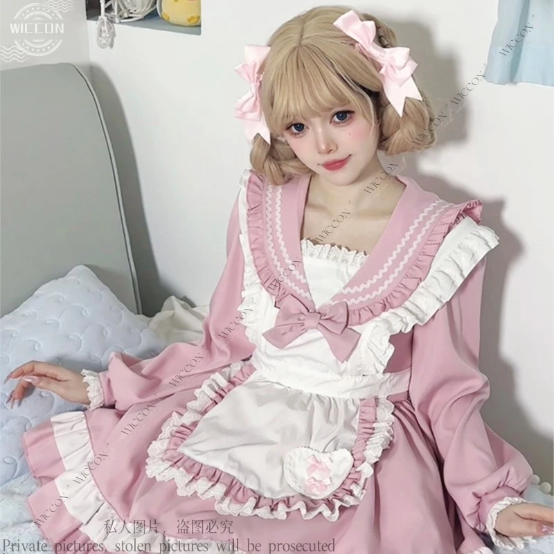 

Women Maid Outfit Lolita Cosplay Cute Sexy Kawaii Cafe Costume Uniform Apron Dress Cute Bow Pink Blue Christmas Gift Role Play