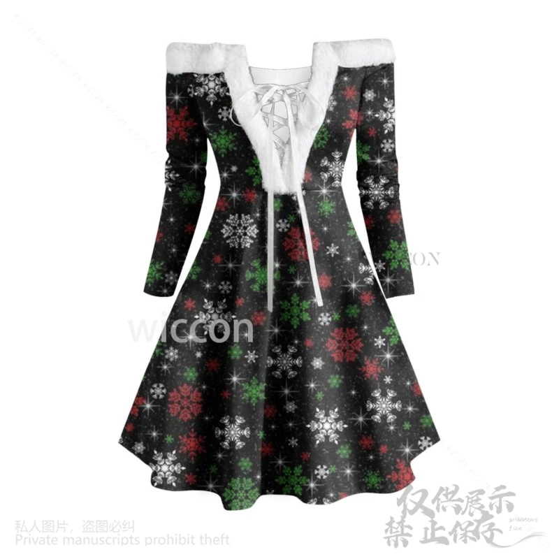 Anime 2024 natal bonito vestido elegante floco de neve sexy fora do ombro manga longa gola de pele do falso lolita mulher menina conjunto personalizado