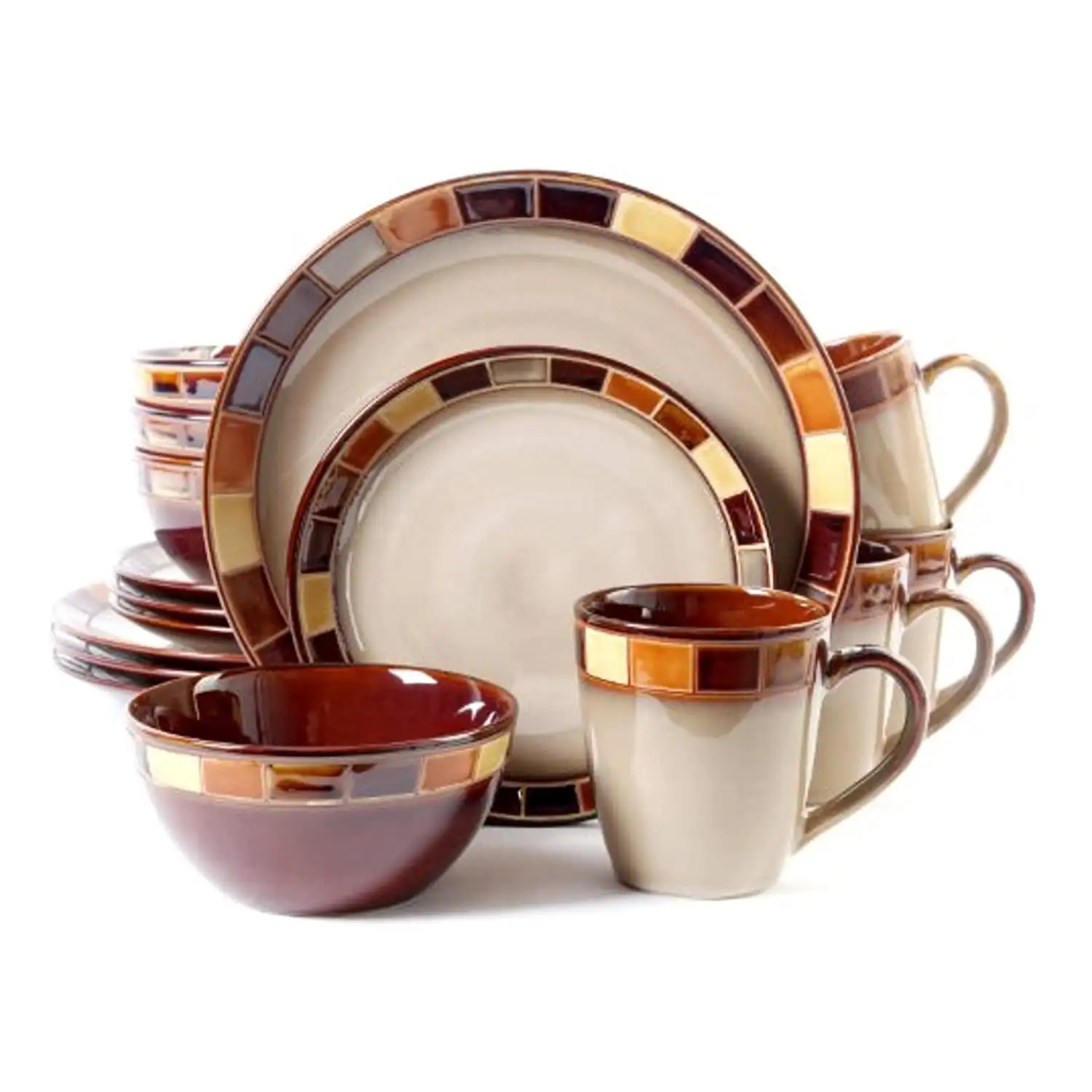 

Elite Casa Estebana 16 Piece Dinnerware Plates, Bowls, & Mugs Set, Cream