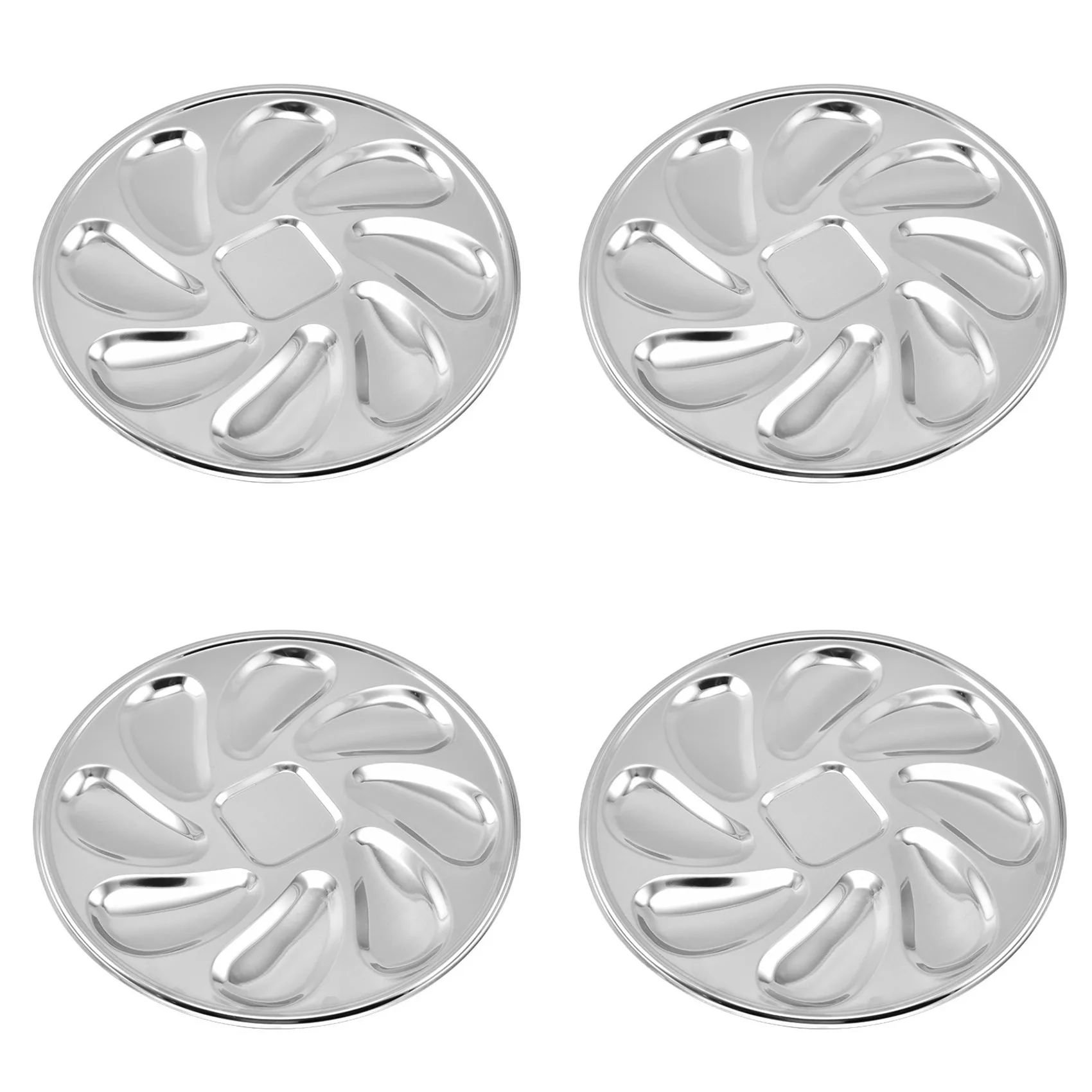 4PCS Oyster Plate Stainless Steel Oyster Plates Shell Shaped Oyster Container with 8 Slots for Oyster Sauce