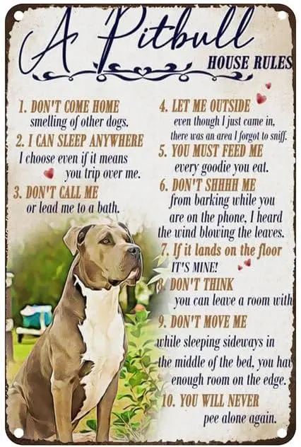 Vintage Metal Tin Sign A Pitbull House Rules You Will Never Pee Alone Again Rustic Wall Decor For Home Bedroom Bar Cafe Club 8X1