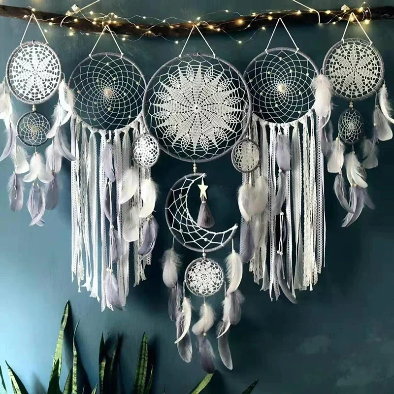 5pcs/set Feathers Dream Catcher Handmade Wall Hanging Decoration Decoration Home Living Room Bedroom (no Light and Wood Stick)