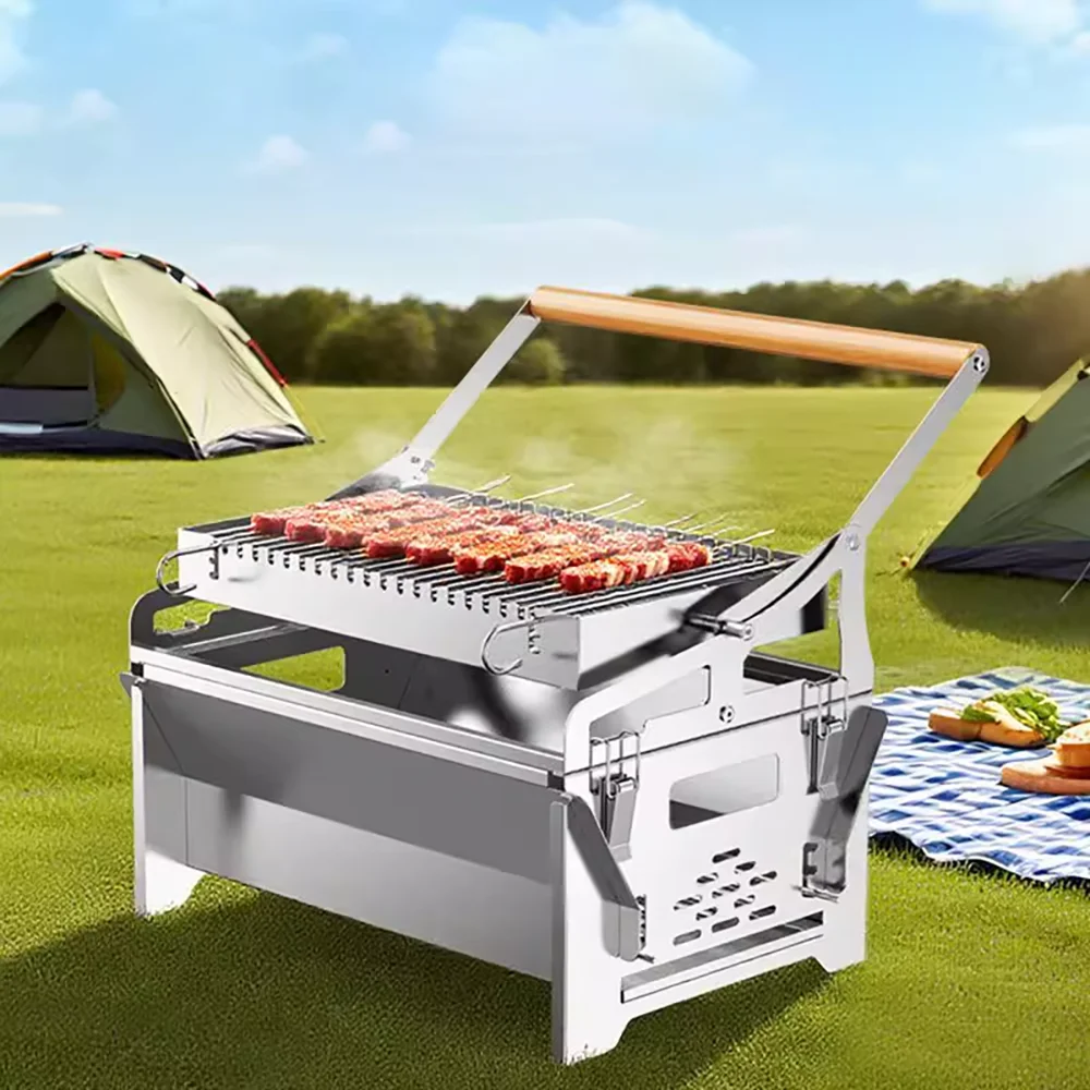 Wholesale Custom Bbq Grill 360°Rotating Charcoal Grill Stainless Steel Charcoal for Picnics and Camping-Rotating Flipping Design
