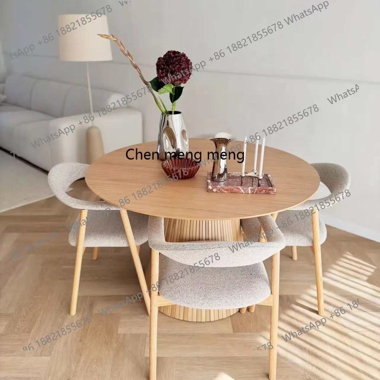 

Nordic solid wood round table small apartment household living room simple dining table round, medieval negotiation table