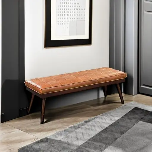 55" Tufted Leather Bed Bench for Bedroom End of Bed - Living Room Entry Way Bench - Pure Italian Leather Upholstery