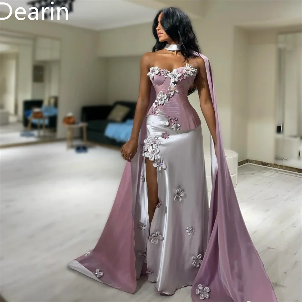 Customized Evening Gown Dearin Strapless A-line Floor Length Skirts Applique Sleeveless Flower Bespoke Occasion Dresses Saudi Ar