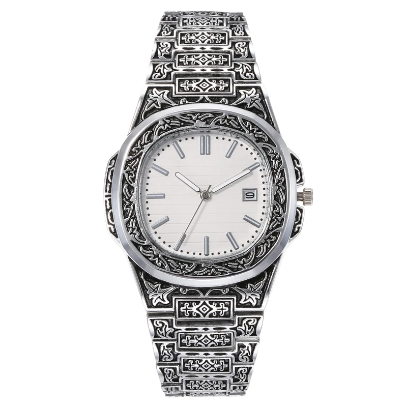 Fashion Luxury Brand Vintage Men Quartz Watches Flower Pattern Carving Wristwatch Erkek Kol Saati Męski Zegarek часы ساعة يد