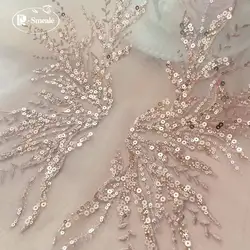 5Pair-2Pair.Rose Gold Sequin Tube Bead Embroidery Lace Applique,beautiful Coral Pattern DIY Lace Patch,Mirrored Flowers,RS252202