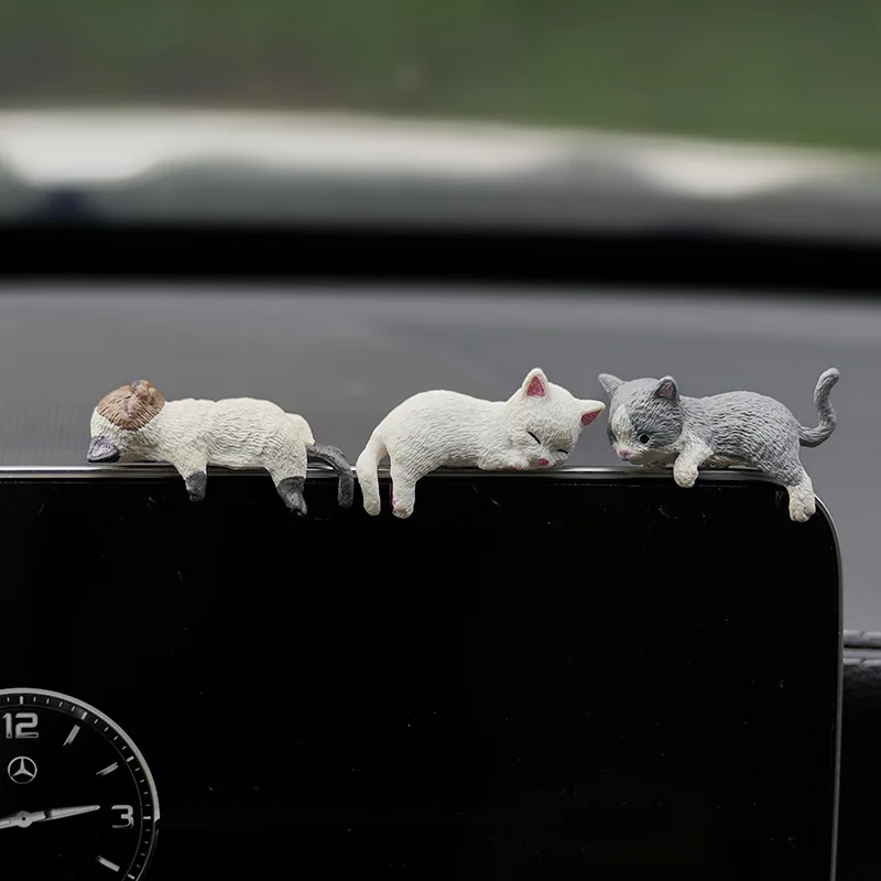 1/4pcs Car Decoration Mini Sleeping Cat Ornament Cars Decoration Toy Cat Miniature Landscape Model Car Decoration Accessories