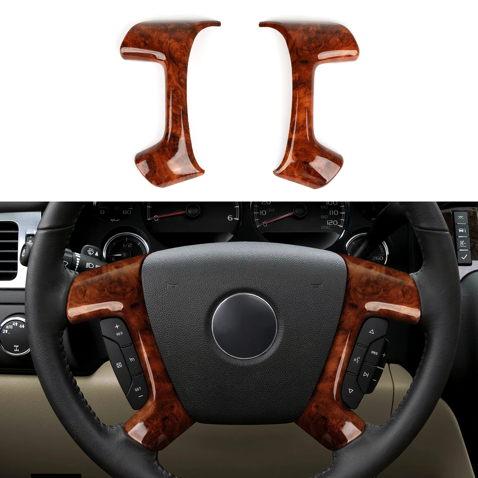 Panel para volante de coche, pegatina Interior ABS de grano de madera para Chevrolet Avalanche Express Silverado Suburban Tahoe Traverse Trim