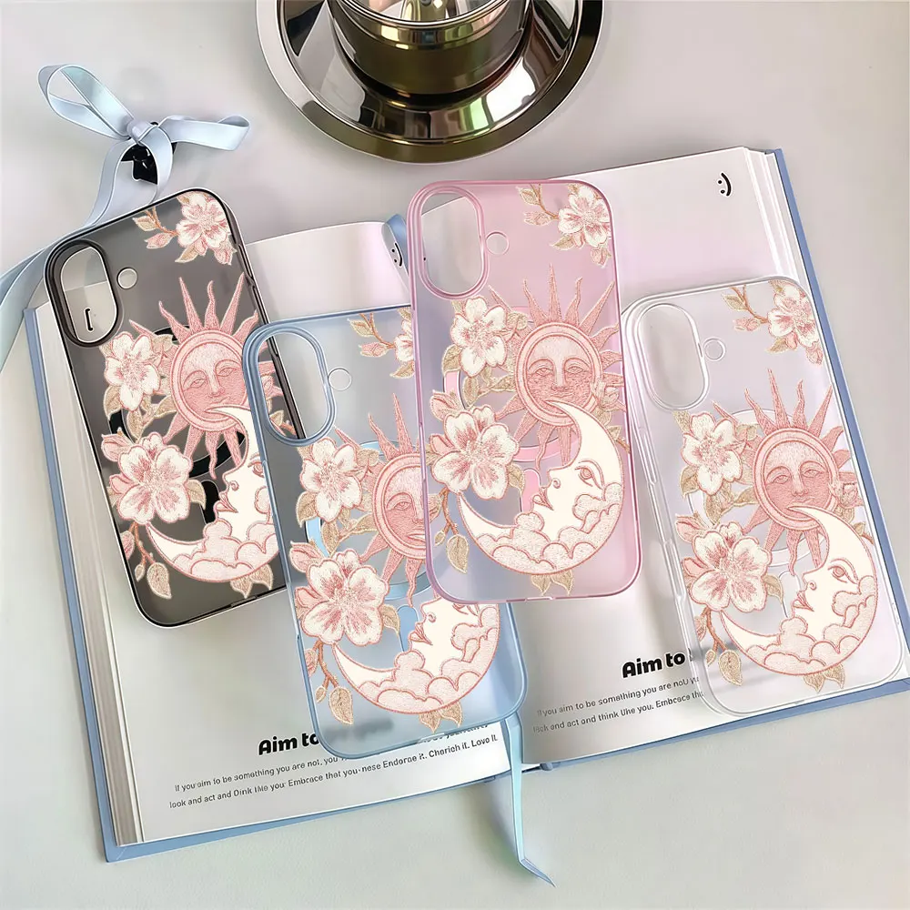 Boho Celestial Floral Translucent Phone Case For Samsung Galaxy S25 S24 S26 Plus FE Ultra A37 A56 A55 A36 A35 A57 A07 A06 Cover