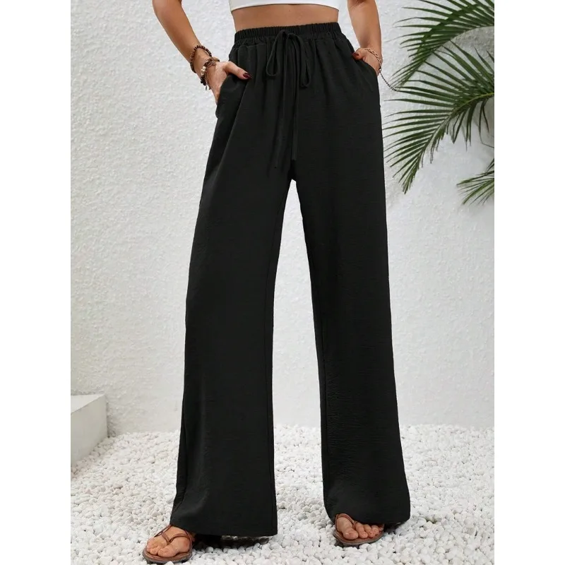 Calça de moletom feminina casual, cintura alta, cintura elástica, perna larga, tubo reto, calças sanitárias, yoga, jogger, dança