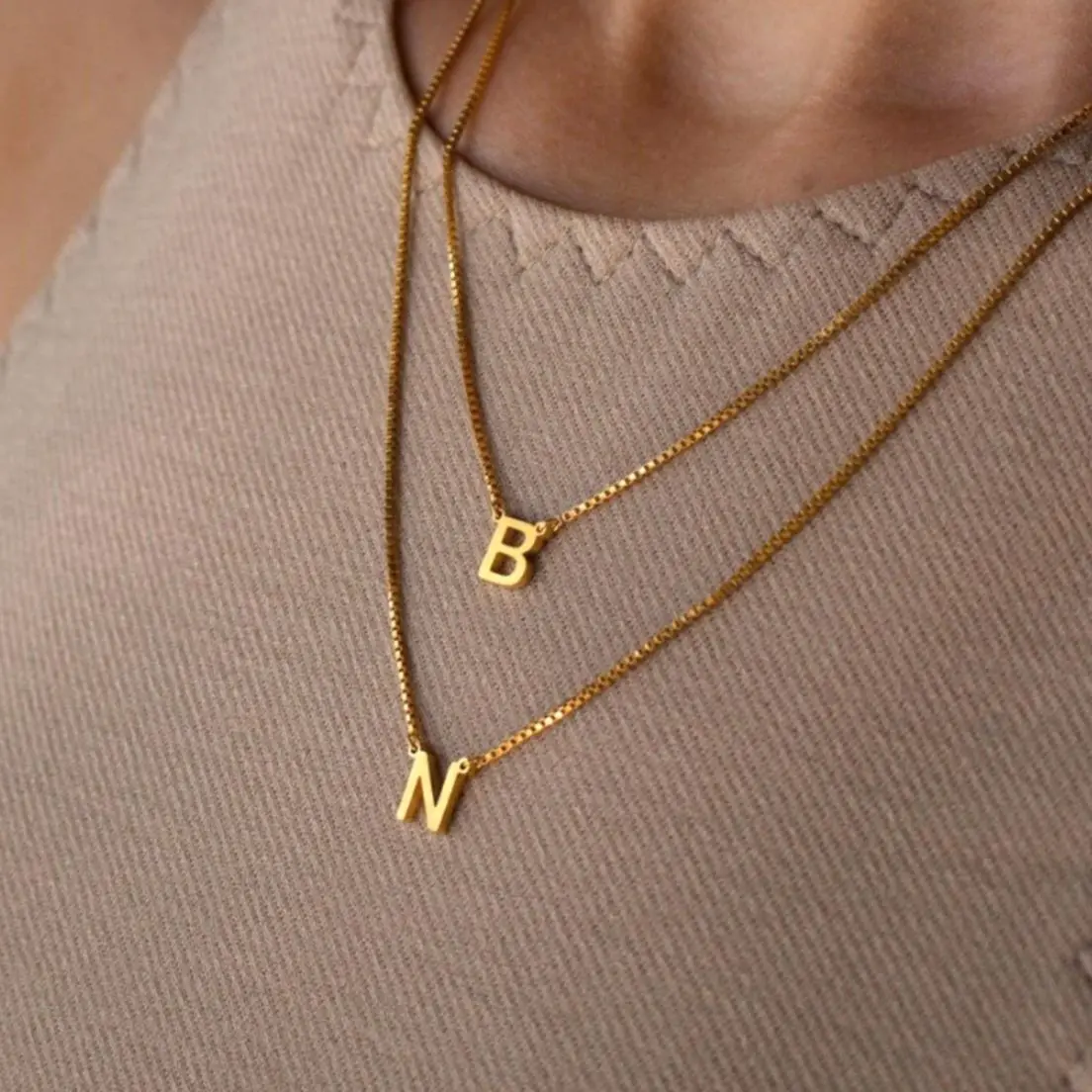 Minimalist Box Chain Initial Necklace Customizable Stainless Steel Gold Letter Pendant Nameplate Bridesmaid Birthday Gift