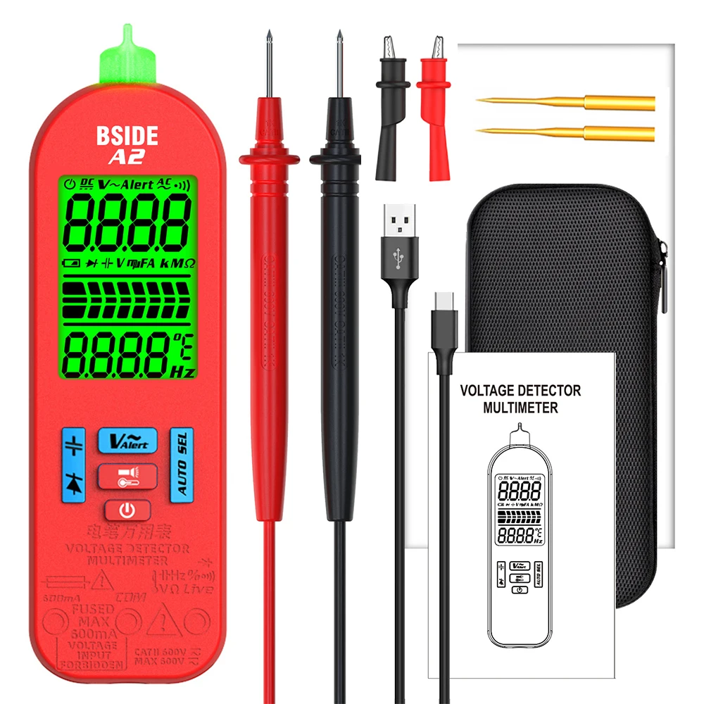 

Smart Digital Multimeter Voltage Current Tester VFC Diode Capacitor Resistance Continuity Hz Electrician Tools USB Rechargeable