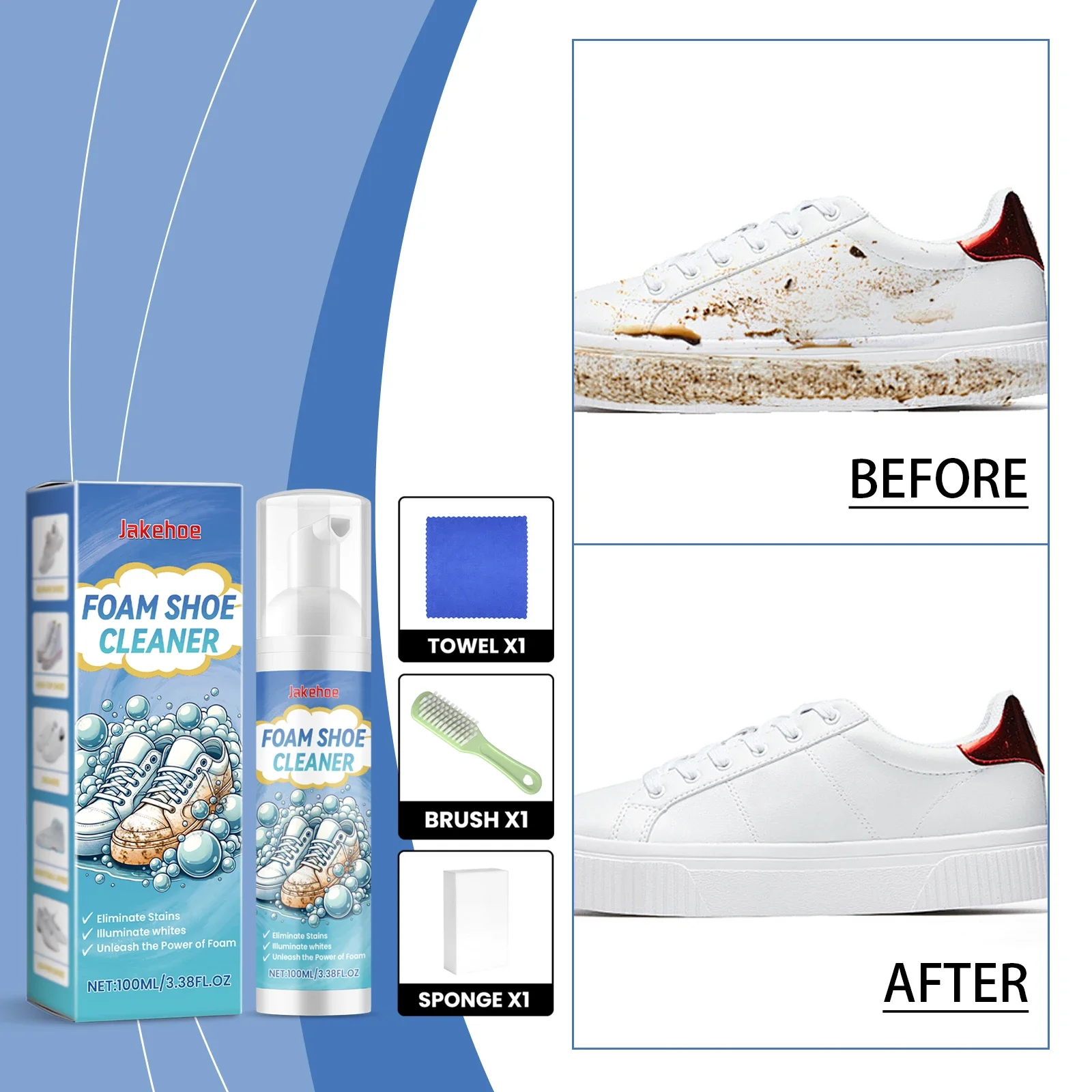 Jakehoe shoe decontamination cleaning set, little white shoes, sports shoes, stain removal, yellow edge portable cleaner.