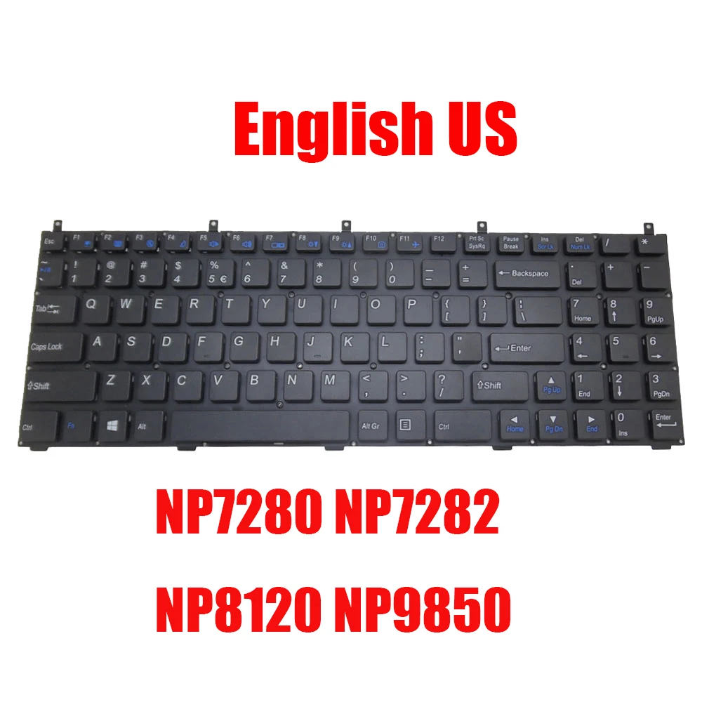 

English US Laptop Keyboard For Sager NP7280 NP7282 NP8120 NP9850 X7200 X8100 M980NU Black Without Frame New