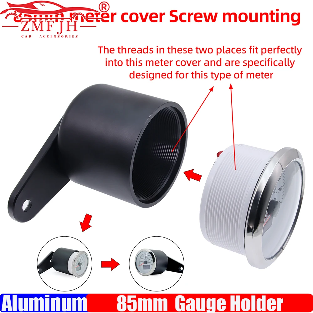 ZMFJH GOOD Quality Aluminium Gauge Holder 85MM/52MM Gauge Mount Cup Dash Holder Black for Universal Speedometer Tachometer Cover