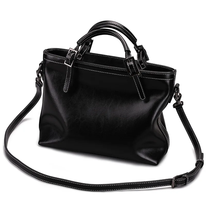 Winter Womens Vintage Genuine Leather Handbag Simple Commuter Shoulder Crossbody Bag Cowhide European American Style