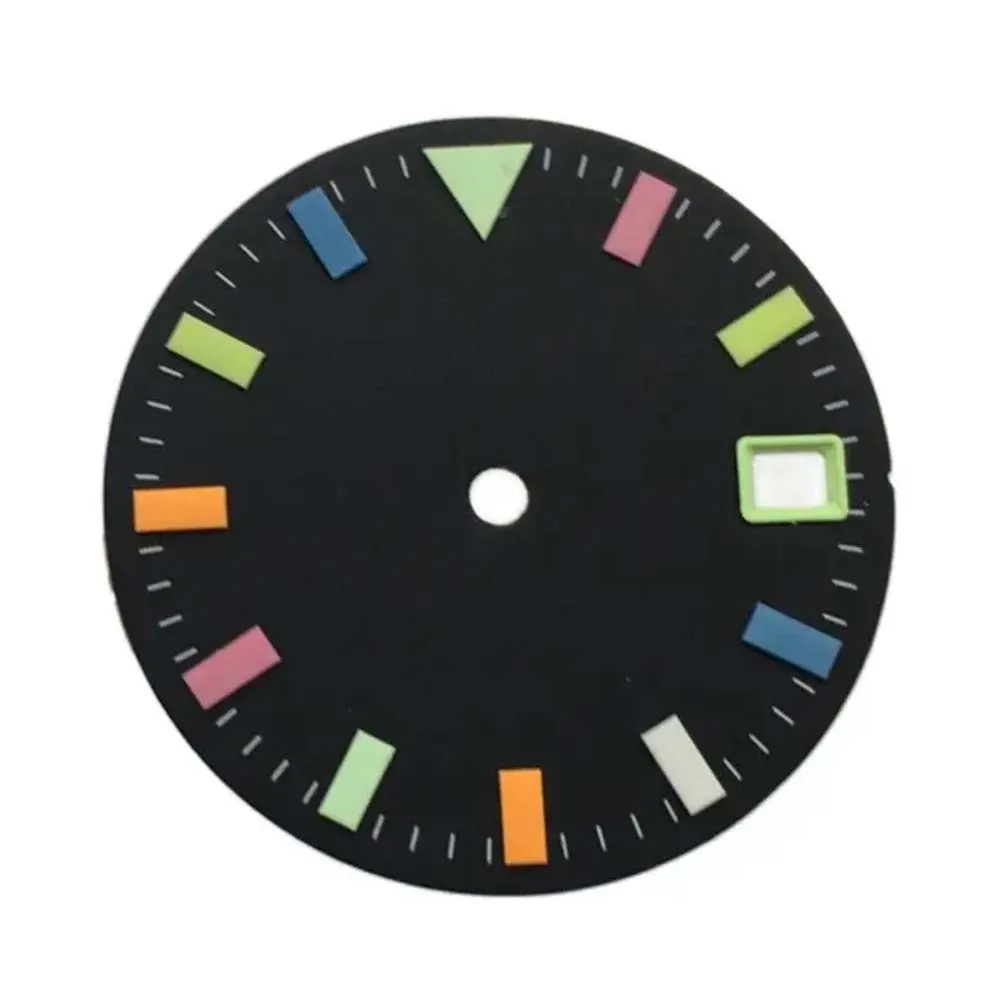 หน้าปัดนาฬิกาฆ่าเชื้อสีเรืองแสง28.5มม. NH35อุปกรณ์เสริมสำหรับนาฬิกาผู้ชายจอแสดงปฏิทินเคลื่อนไหว