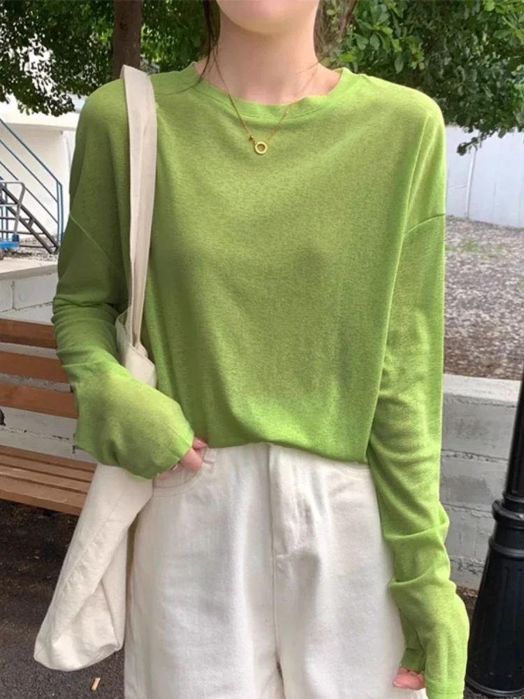 

High Quality Plain T Shirt Women Elastic Basic T-shirts Female Casual Tops Long Sleeve Sexy Thin T-shirt See Through 2025