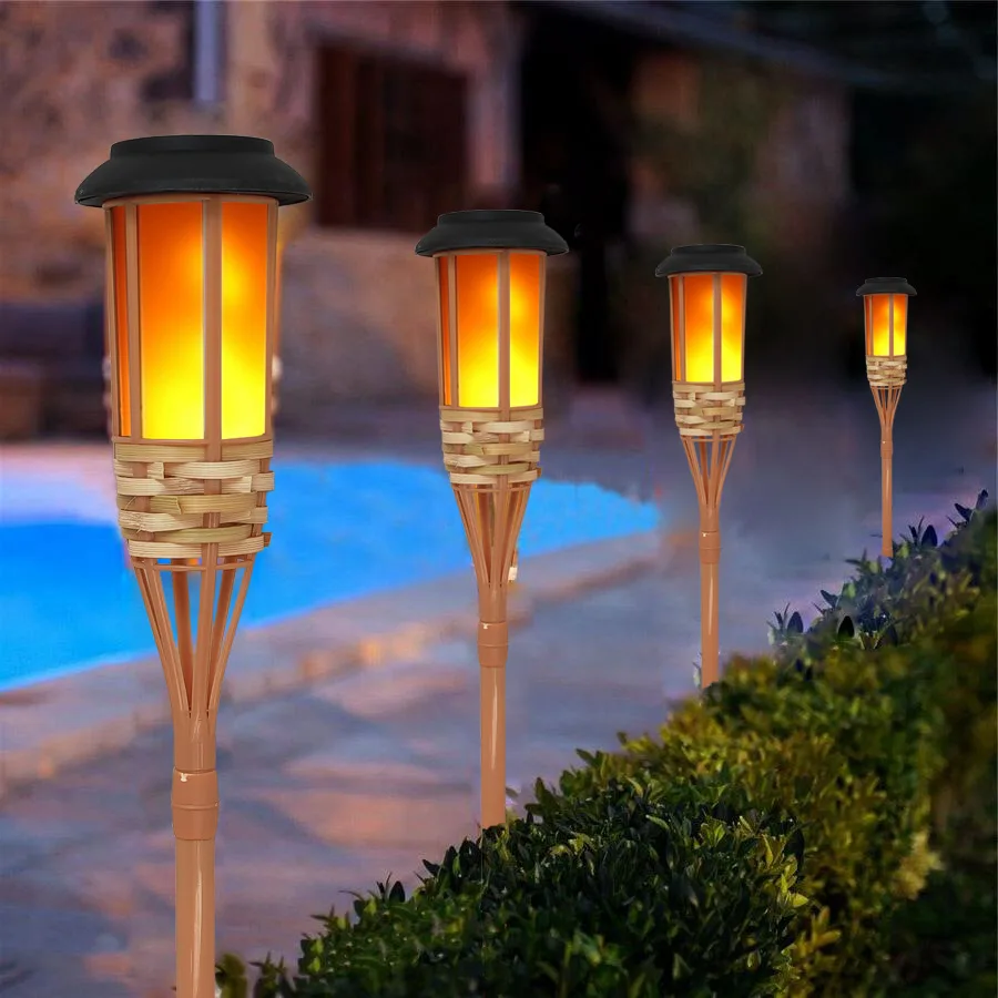 1-10PCS lampade solari LED lampada effetto fiamma artigianato bambù impermeabile illuminazione da giardino torce da prato cortile paesaggio luce