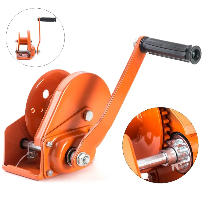 

Orange Heavy Duty Manual RV Trailer Boat With Hook Crank Cable Gear Hand Winch