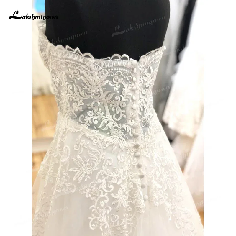 Gaun pernikahan kancing punggung terbuka A-Line seksi Sweetheart 2025 applique korset tanpa lengan gaun pengantin Tulle Robe de mariee