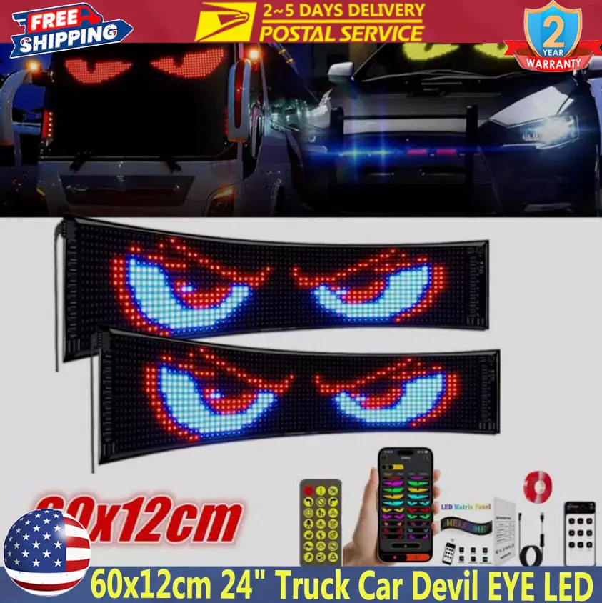 

2 in 1 Truck Car Devil Eye LED Pixel Panel Light 60X12CM Remote Control Soft Foldable Lighting Scrolling For Board Windshield