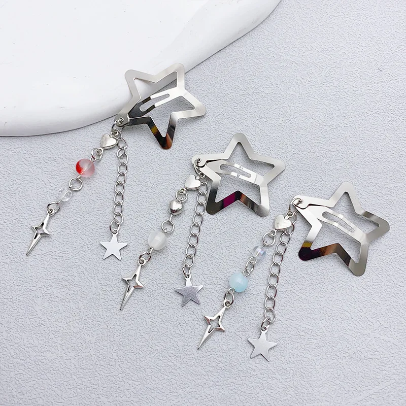 الحلو كول نمط Ins المعادن دلاية شكل نجمة الحب مطرز شرابة الساخن فتاة دبوس الشعر للفتيات تخريمية ستار مشبك معدني دبابيس الشعر #6