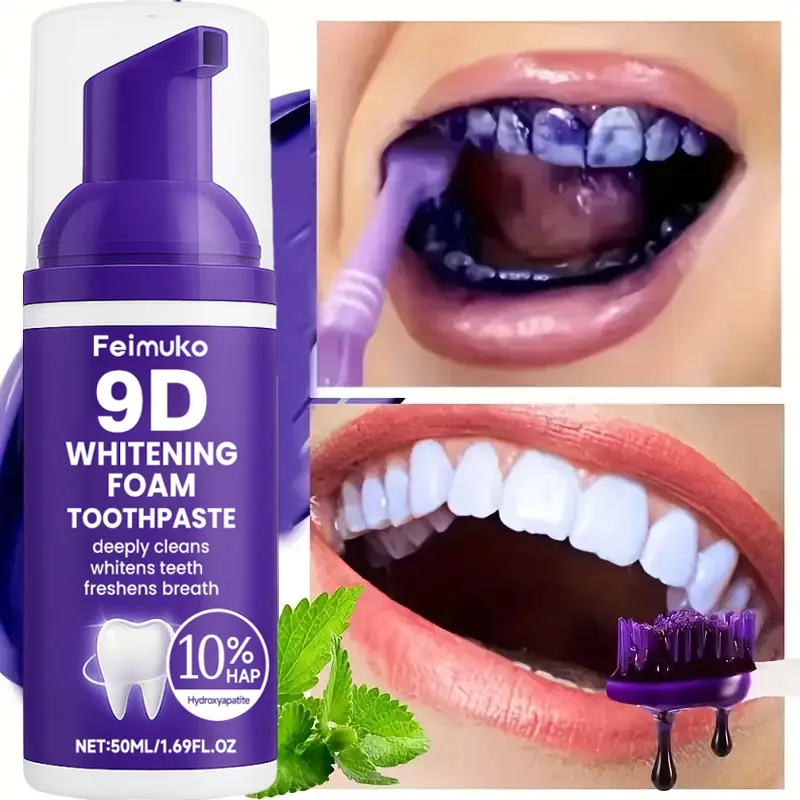 ยาสีฟันมูสฟอกสีฟัน 9D สีม่วง ข - Teeth Whitening Natural บทวิจารณ์และราคา