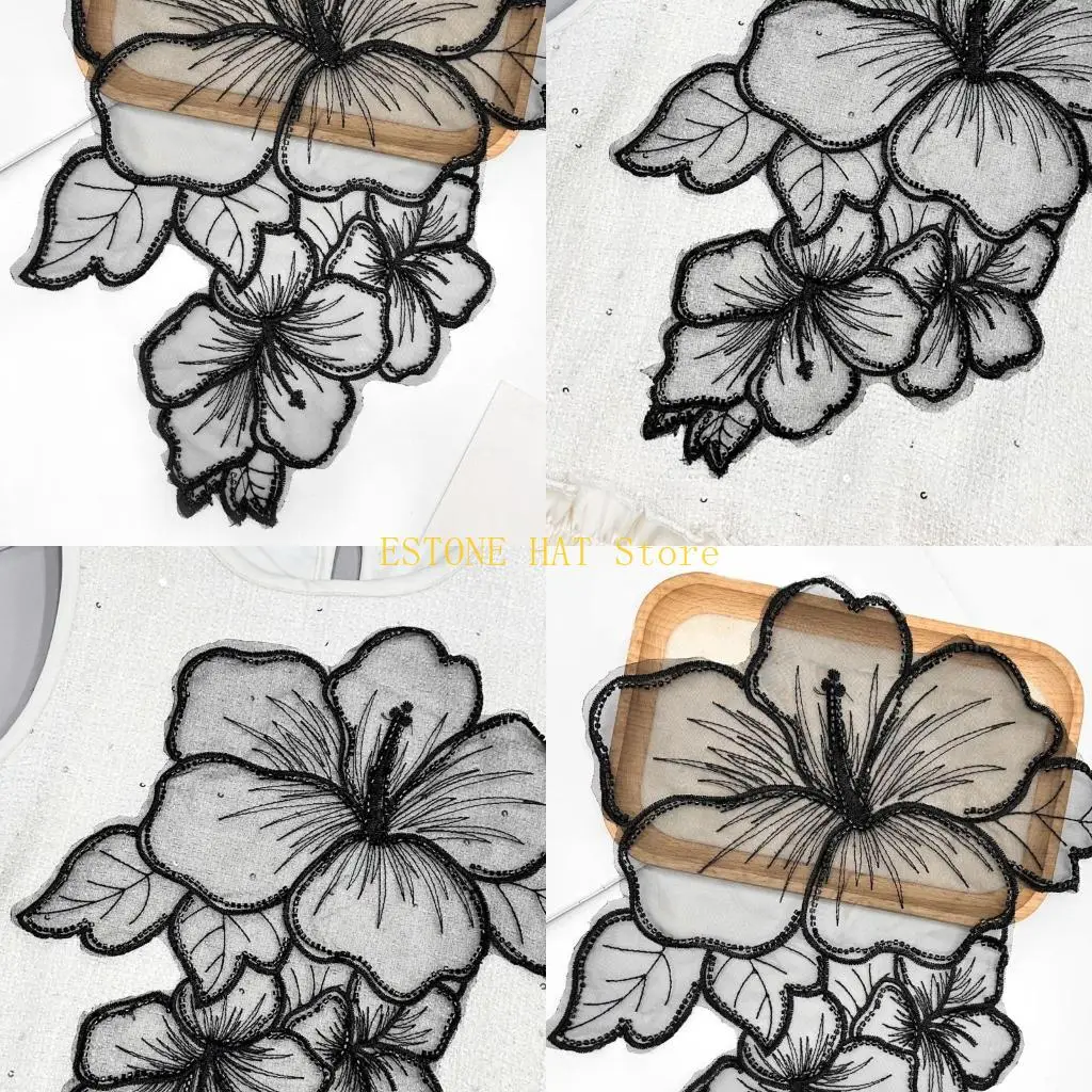 49MF Eye-Catching Flower Tulle Applique Trim for Evening Skirt Clothes Dress Decors Patches Sewing on Suppplies