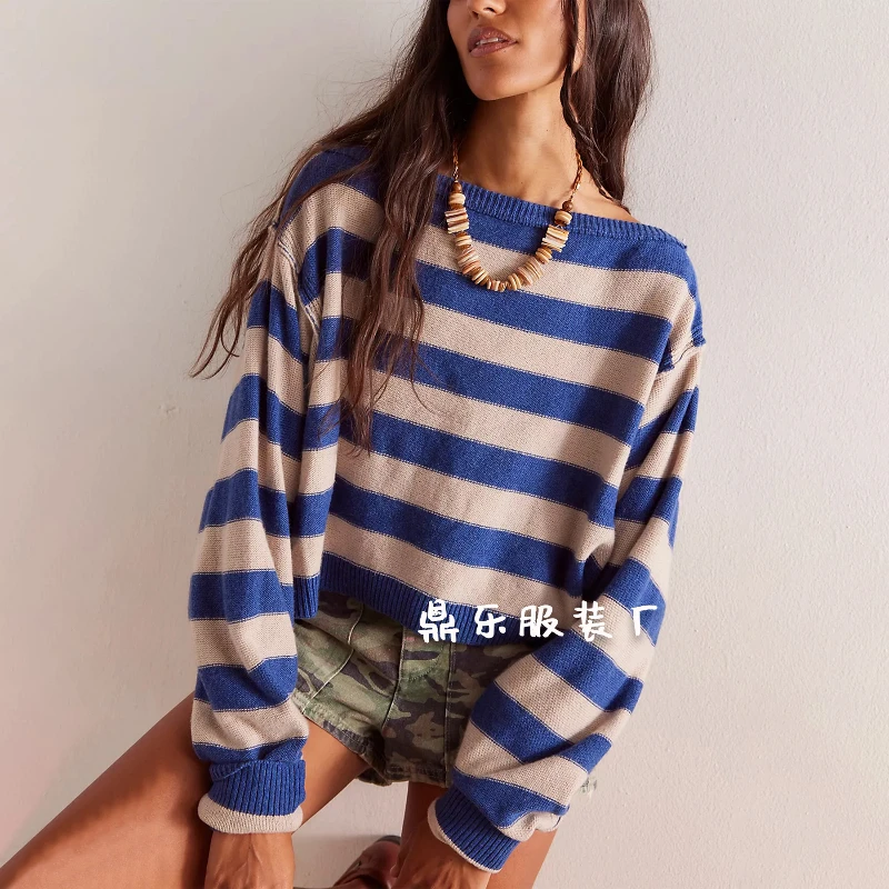 Pullover Loose Sweater Striped Short Knitwear Girls