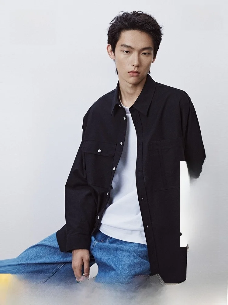 

Мужская рубашка H&M из оксфордской ткани, свободного кроя, модная, летняя, с длинным рукавом, повседневная, удобная, из хлопка, стандартной длины