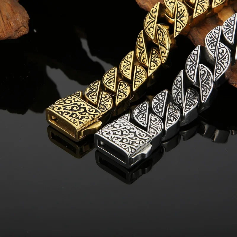 QN New Titanium Steel Domineering Trendy Men\'s Personality Carved Pattern Totem Retro Bracelet Temperament All-match Accessories