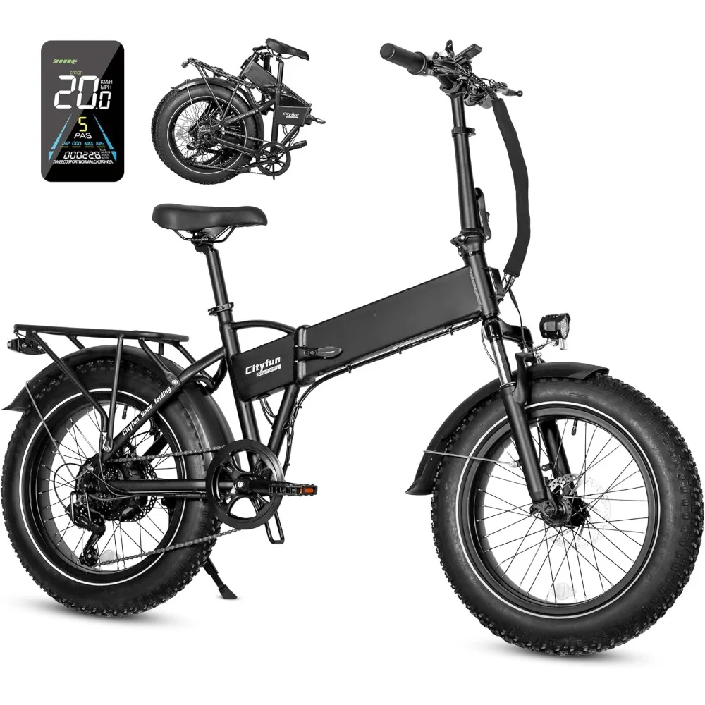 

Adult folding electric bike with 500W motor, 20 inch 4.0 fat tire electric bike, 48V 10.4Ah removable battery, fork suspension