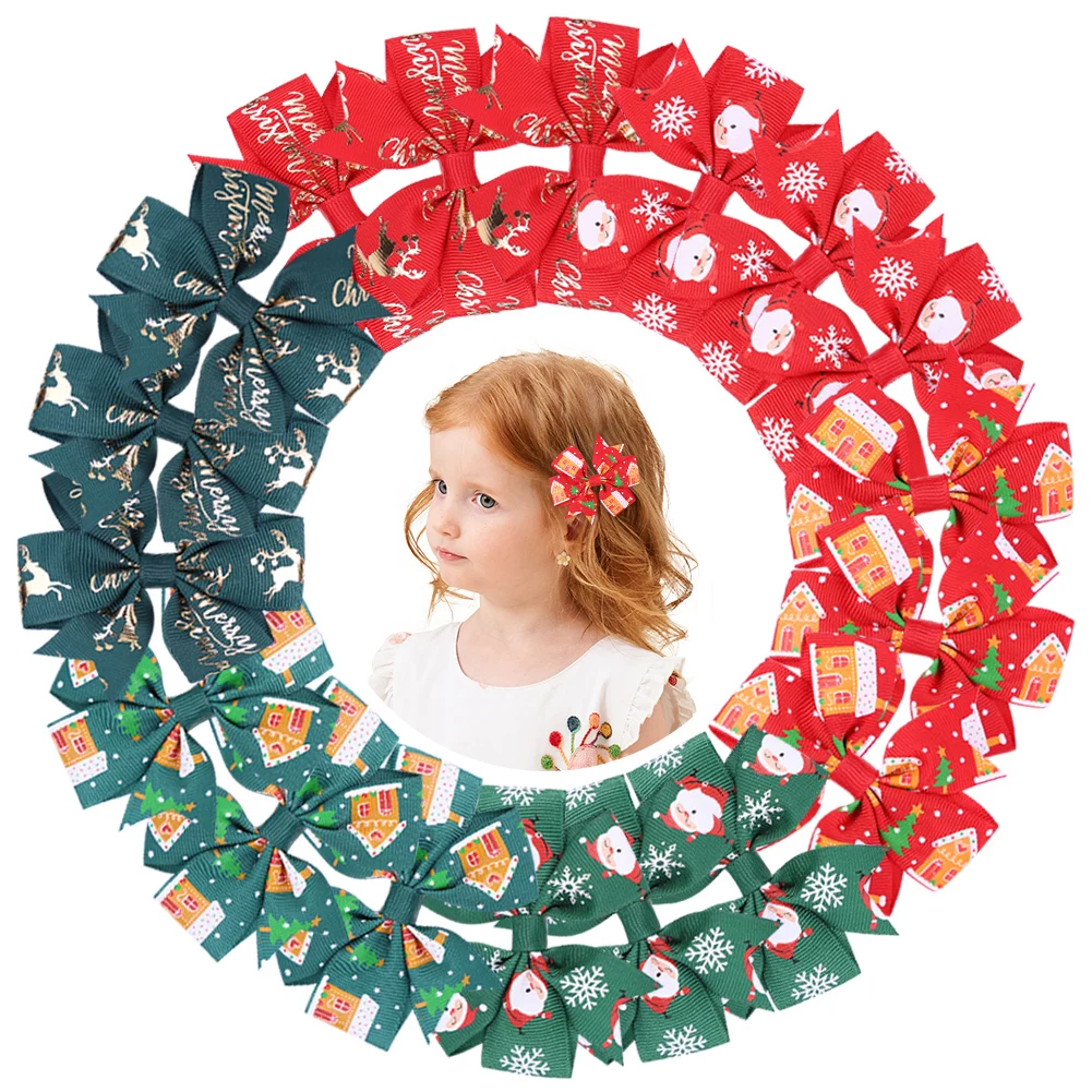 12 Weihnachts-Cheer-Haarspangen, Weihnachtsmann-Haarspangen-Set mit Rentier-Aufdruck, Boutique-Kopfbedeckung für Weihnachtsfeiern