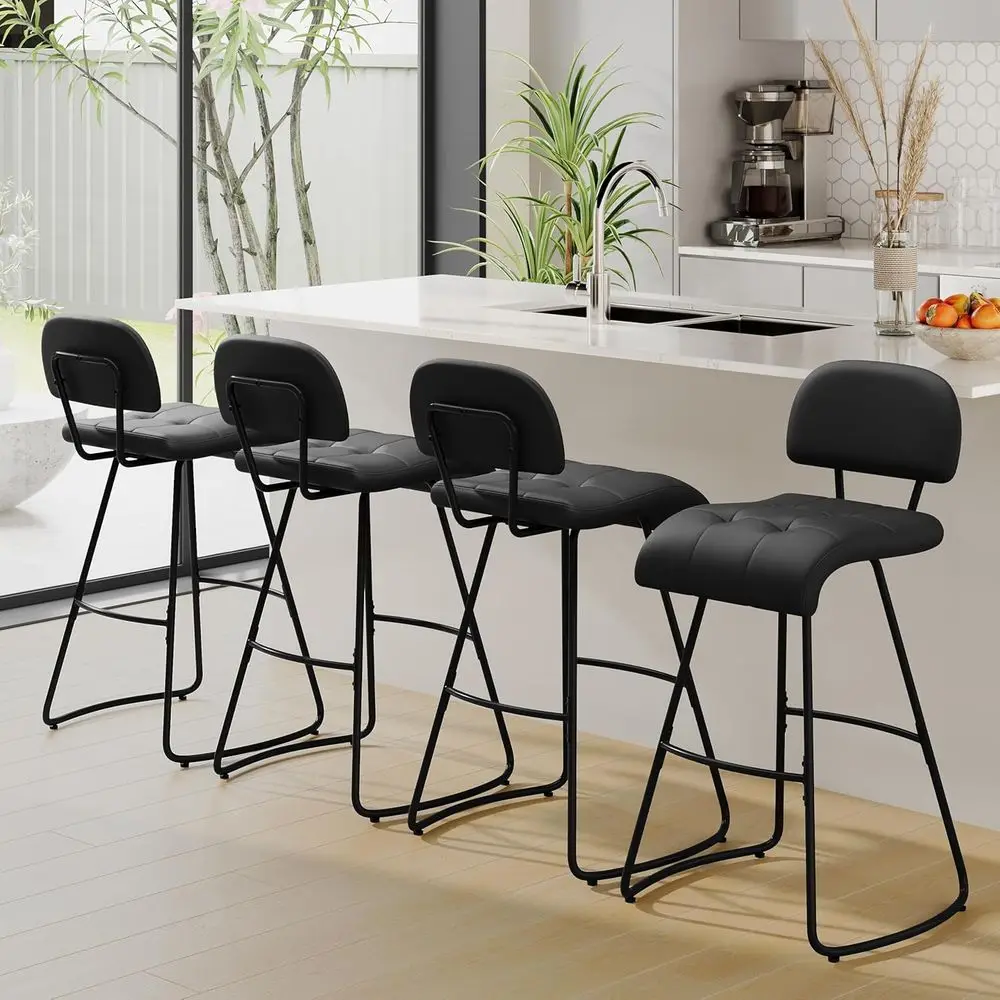 

Set of 4 Counter Height Bar Stools with Upholstered Seats, 30 Inch Black