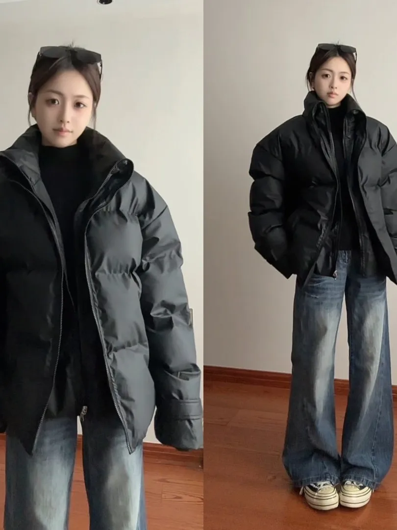 

Men's Winter Thiened Warmth Bread Coat Double Layer Collar Design Cotton Jaet Youth Casual Sle Zipper Closure Color