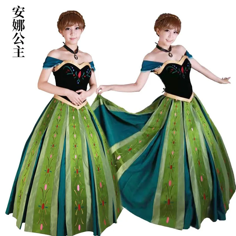Elegant Queen Anna Princess Dress Halloween Cosplay Costume Ice Princess Ensemble Queenly Attire  Lady Outfit Stage Costume
