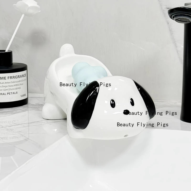 

Керамическая мыльница в форме милой собачки, 1 шт., легкая роскошная креативная подставка для мыла с автоматическим сливом воды для дома