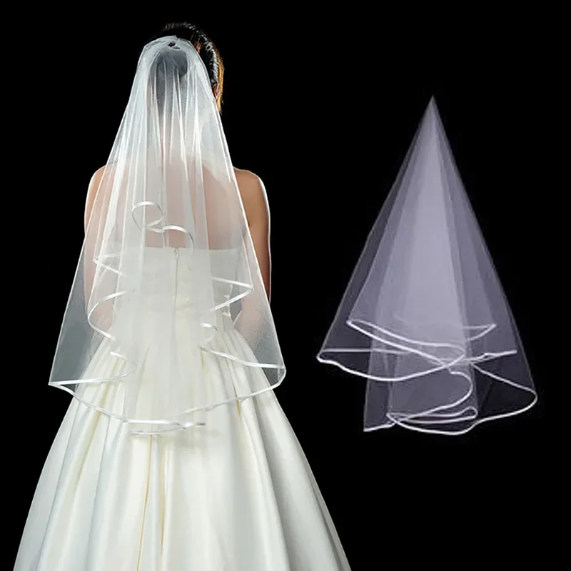 

Two Layer White Wedding Veils Simple Short Tulle Bridal Veil for Bride Women Marriage Accessories