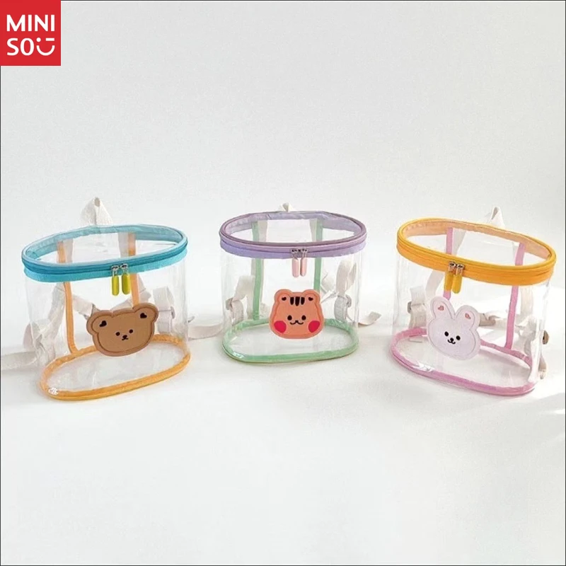 

Miniso Kids Jelly Transparent Backpack, PVC Waterproof Beach Bag with Cartoon Bear, Unisex School Bag
