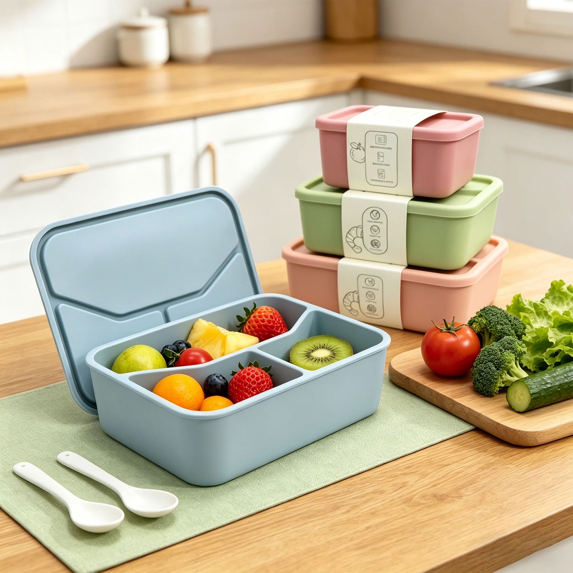 Silicone Food Storage Box 3/2/1 Compartment Multi-purpose Lunch Box Large Capacity Suitable For Travel Picnic And Home Use