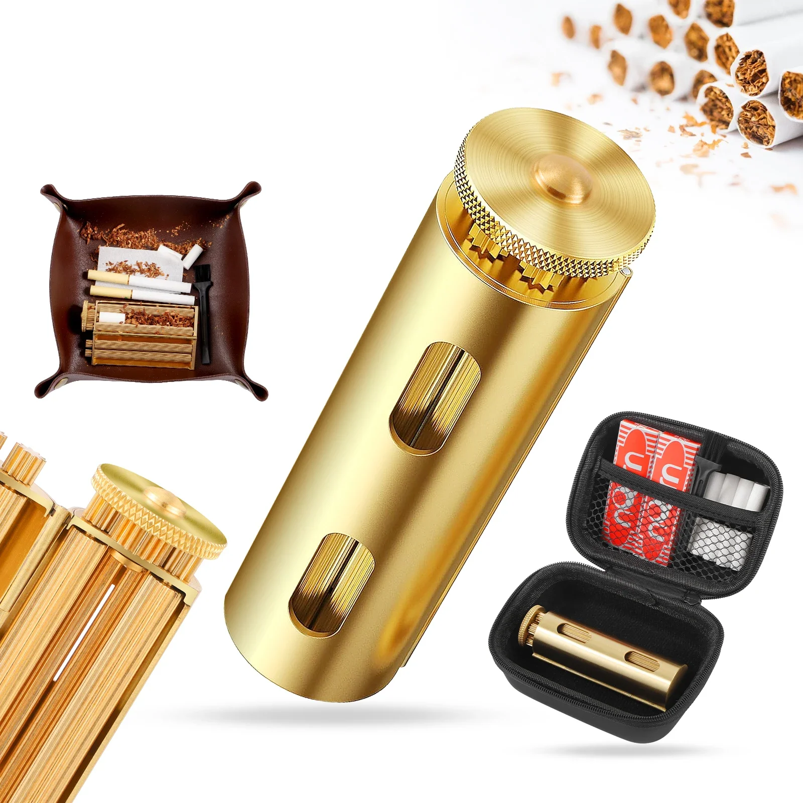 

70mm Round Cigarette Rolling Sets Solid Brass Cigarette Rolling Machine Smoke Manual Tobacco Roller Handmade Rollie Paper