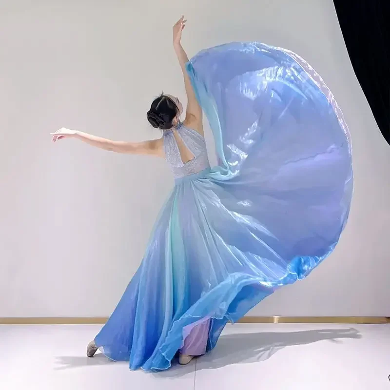 

2025 Chiffon Gradient Ballet Skirt 360 Degree Women Belly Dance Practice Training Dress Tulle Skirt Dance Costumes