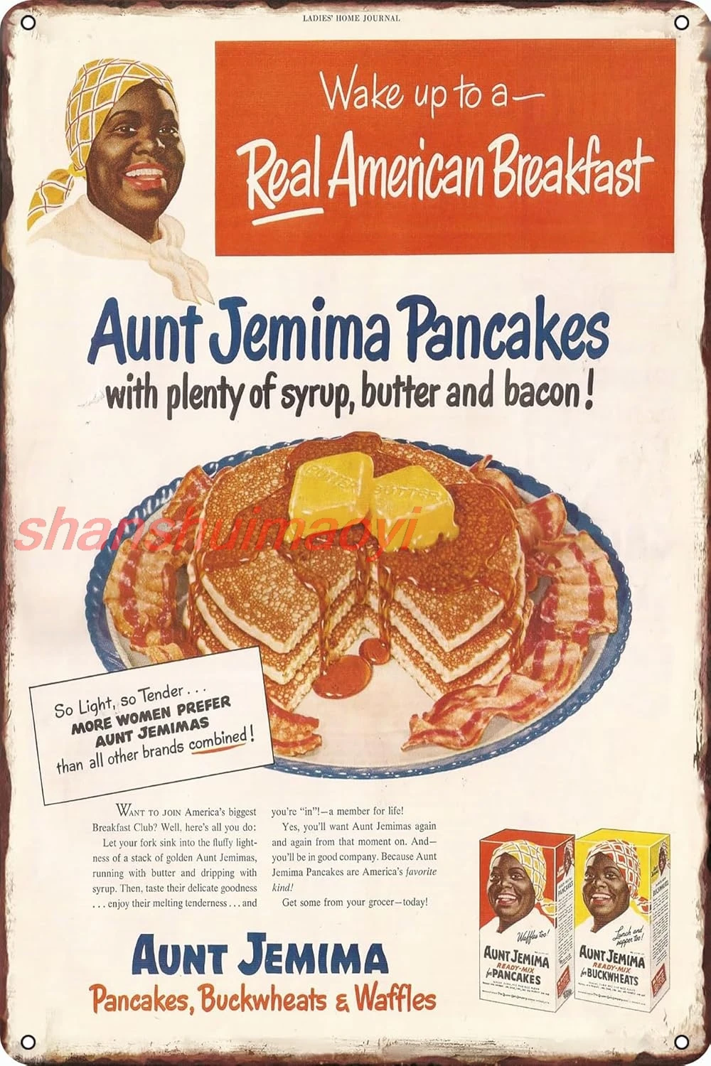 Aunt Jemima Pancake Waffle Mix Breakfast Funny Tin Sign Poster for Home, Garage, Office, Coffee Bar Wall Decor Art Gift, 8 SHUI