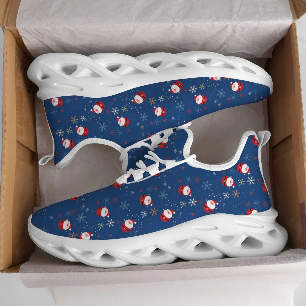 Повседневная теннисная обувь для женщин, темно-синие кроссовки с принтом Санта-Клауса и снежинки, нескользящие удобные кроссовки для бега