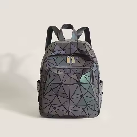 2025 New Fashion Diamond Grid Backpack Luminous Ladies Double Shoulder Bag Lightweight Large Capacity Bookbag Waterproof Shoc...