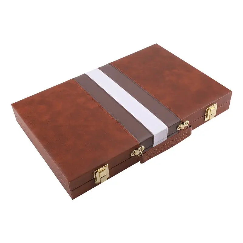 A63T-Backgammon Chess Storage Box Portable Folding Chess Board Case Educational Strategy Game Set Box